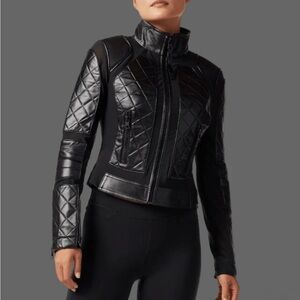 Blanc Noir CLASSIC BLACK QUILTED GENUINE LEATHER MESH MOTO JACKET